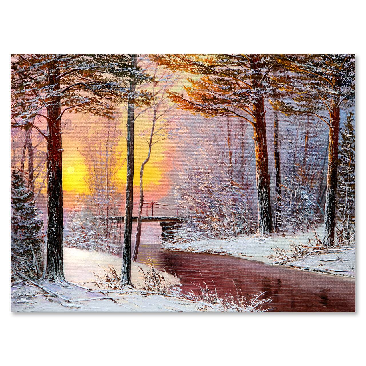 Designart Christmas Forest with River & Trees IV Traditional Canvas Wall Art